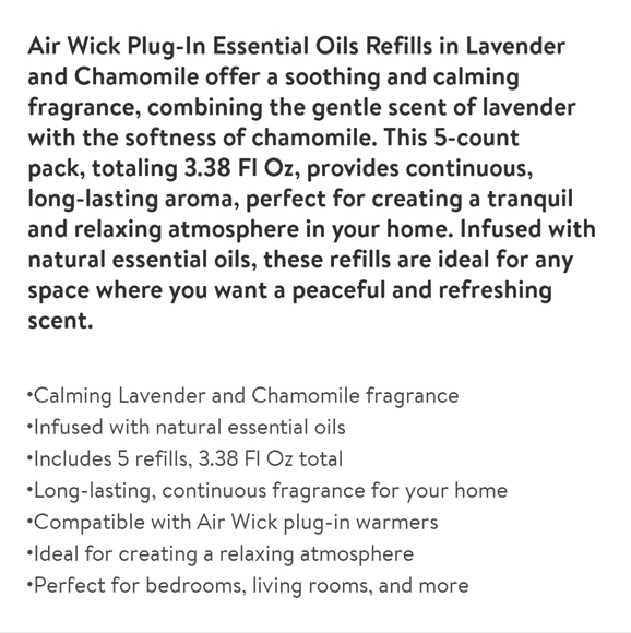 💚2/$20 Air Wick Plug in Essential Oils Refill, Lavender and Chamomile, 5CT - Picture 9 of 10